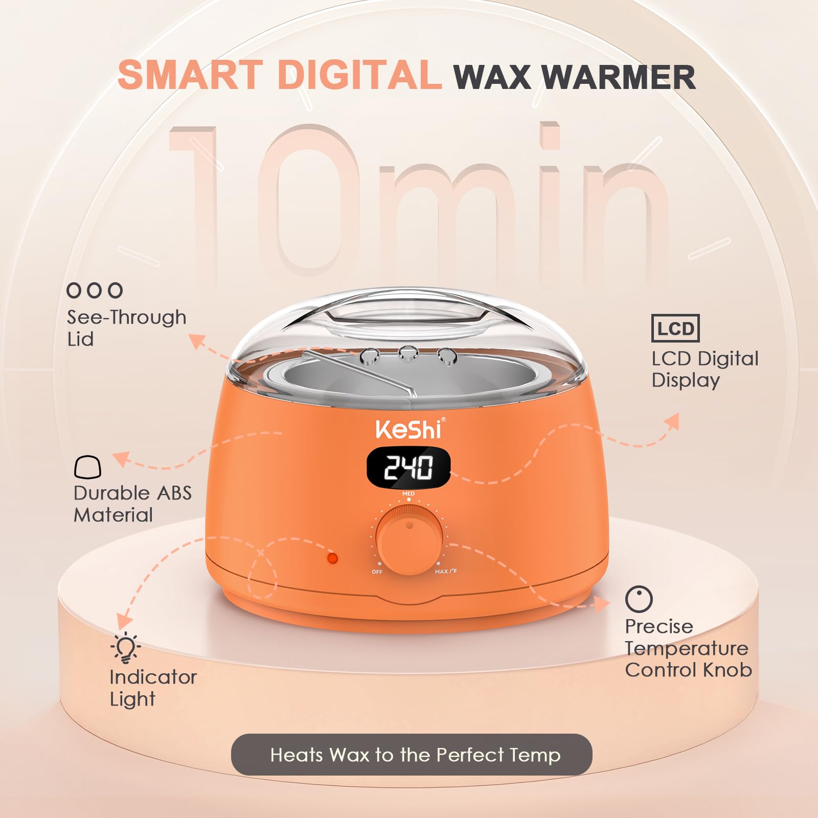 KeShi Waxing Kit for Women and Men, Digital Wax Warmer with 6 Bags Hard Wax Beads, at-Home Hair Removal Wax Kit for Full Body, Face, Eyebrow, Bikini, Legs, Brazilian & Sensitive Skin(Vital Orange)