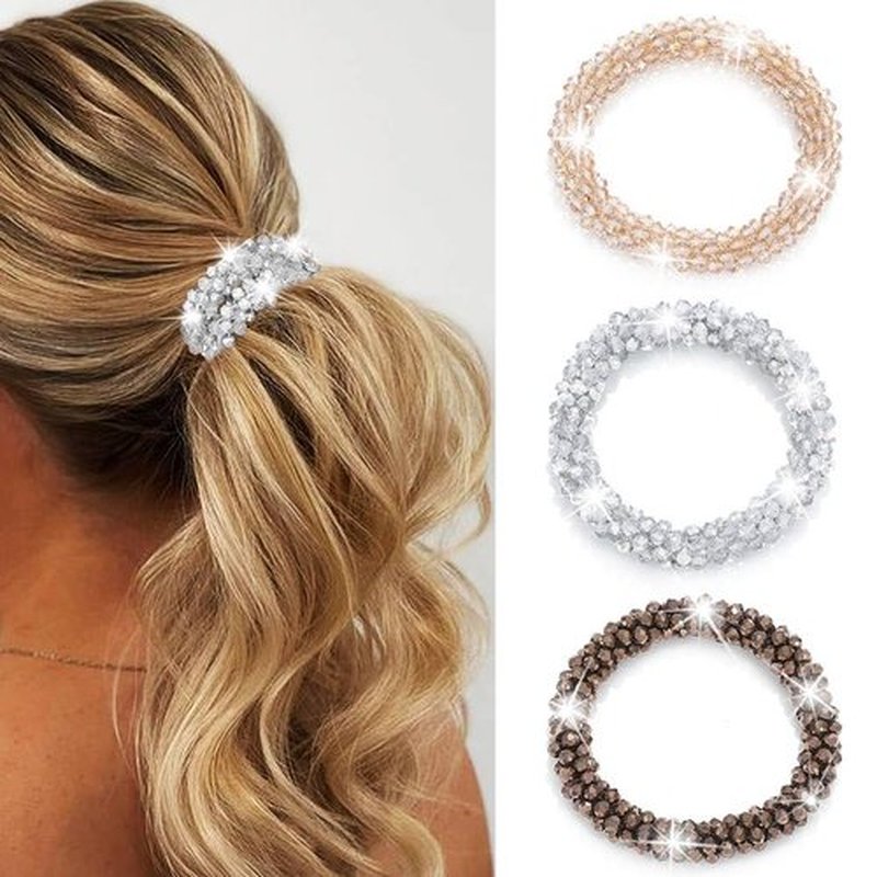 CAKURE Rhinestone Hair Ties Sparkly Ponytail Holders Glitter Hair Scrunchies Rhinestone Hair Accessories for Women and Girls (Pack of 3)