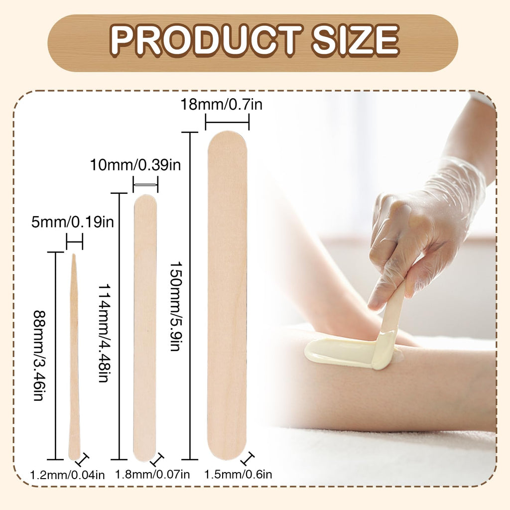 OPLCFO 2000pcs Wax Sticks for Hair Removal, 3 Style Popsicle Sticks for Waxing, Applicatorstick with Small Medium Large Sizes
