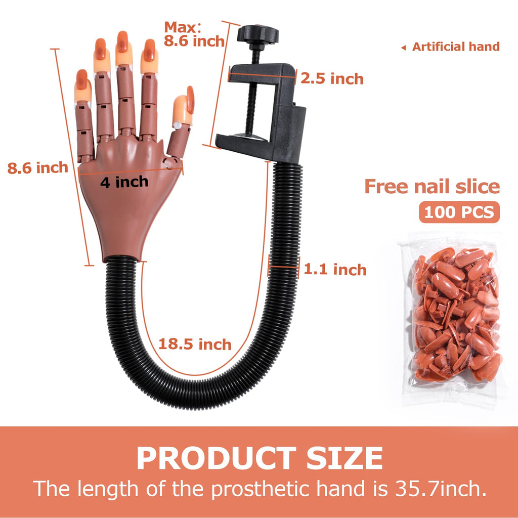 Yiesoum Practice Hand for Acrylic Nails, Flexible Never Fall Off Nail Trainning Adjustable Hands Kits, Fake Hands for Nail Practice, Nail Display Manicure, Movable Nail Maniquin Hand(100PCS Nail Tips)