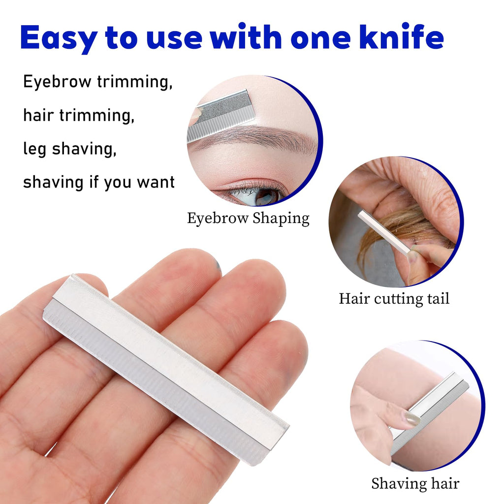Brow Single Edge Razor Blades, 50 Pcs Stainless Steel Straight Razor Blades Disposable Safety Eyebrow Trimmer Blades for Men and Women Facial Hair Removers Shaving Tools Blade Refills