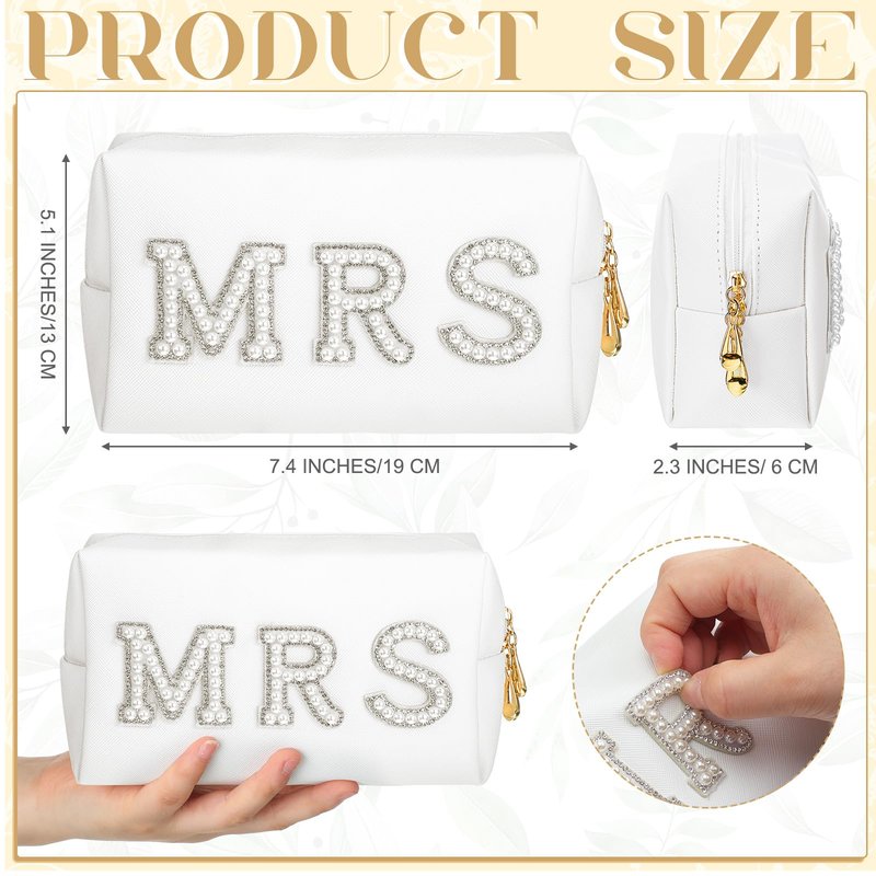 Xtinmee Personalized Initial Wedding Bride Slippers MRS Pearl Letter Makeup Bag Bridal Shower Gifts for Wedding Day (H)