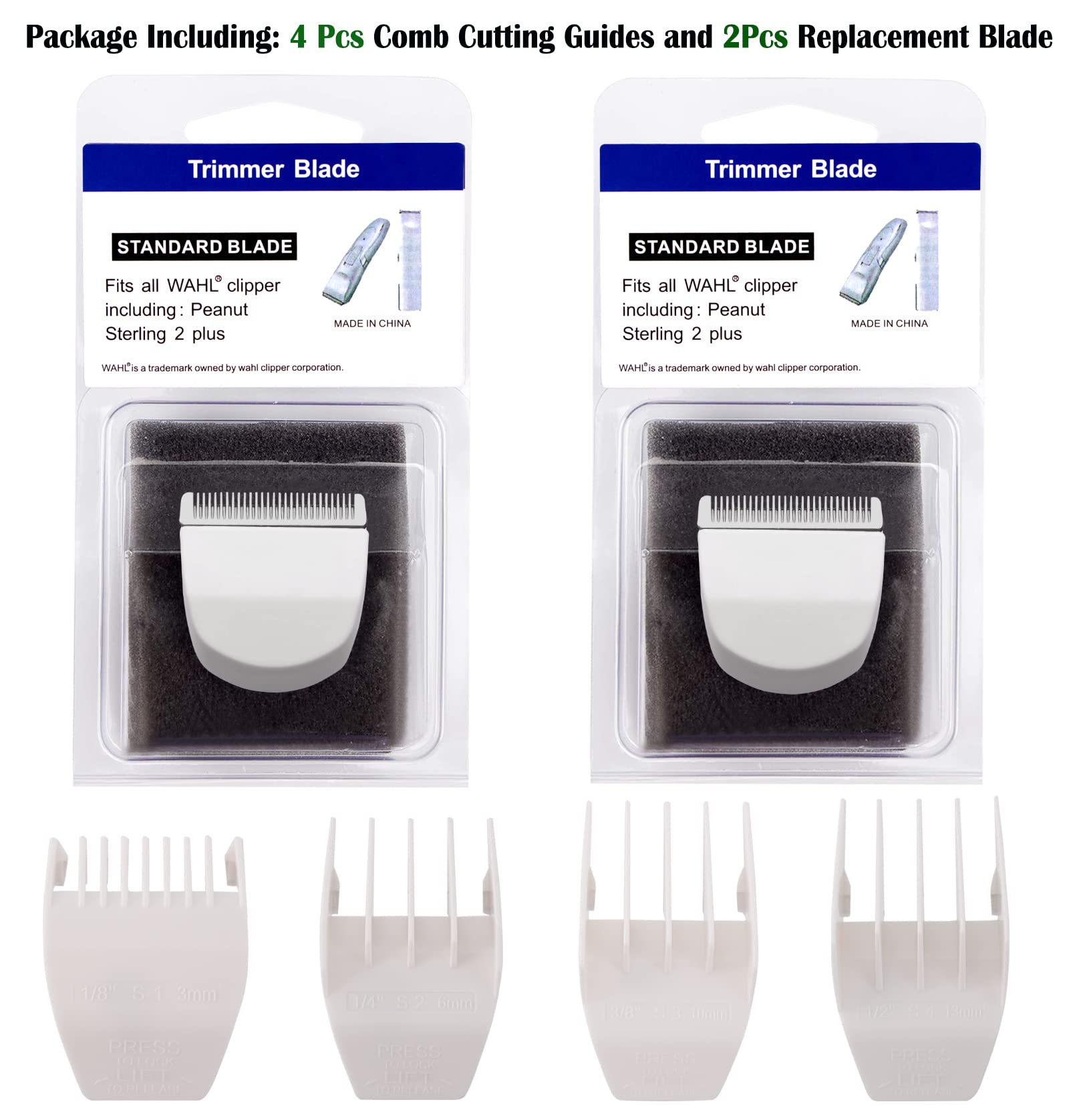 2 Pack Professional Peanut Clipper/Trimmer Snap On Replacement Blades #2068-300 - Compatible with Wahl Peanut Hair Clipper/Trimmer, White