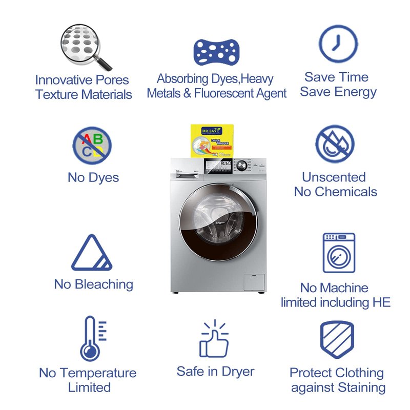 DR. EASY Unscented Color Catcher Sheets, 72 Count, Special Pores Texture, Dye & Fluorescent Remover, Safe for Dryer, Compatible with All Washers & HE, Non-Toxic, All Skin Types