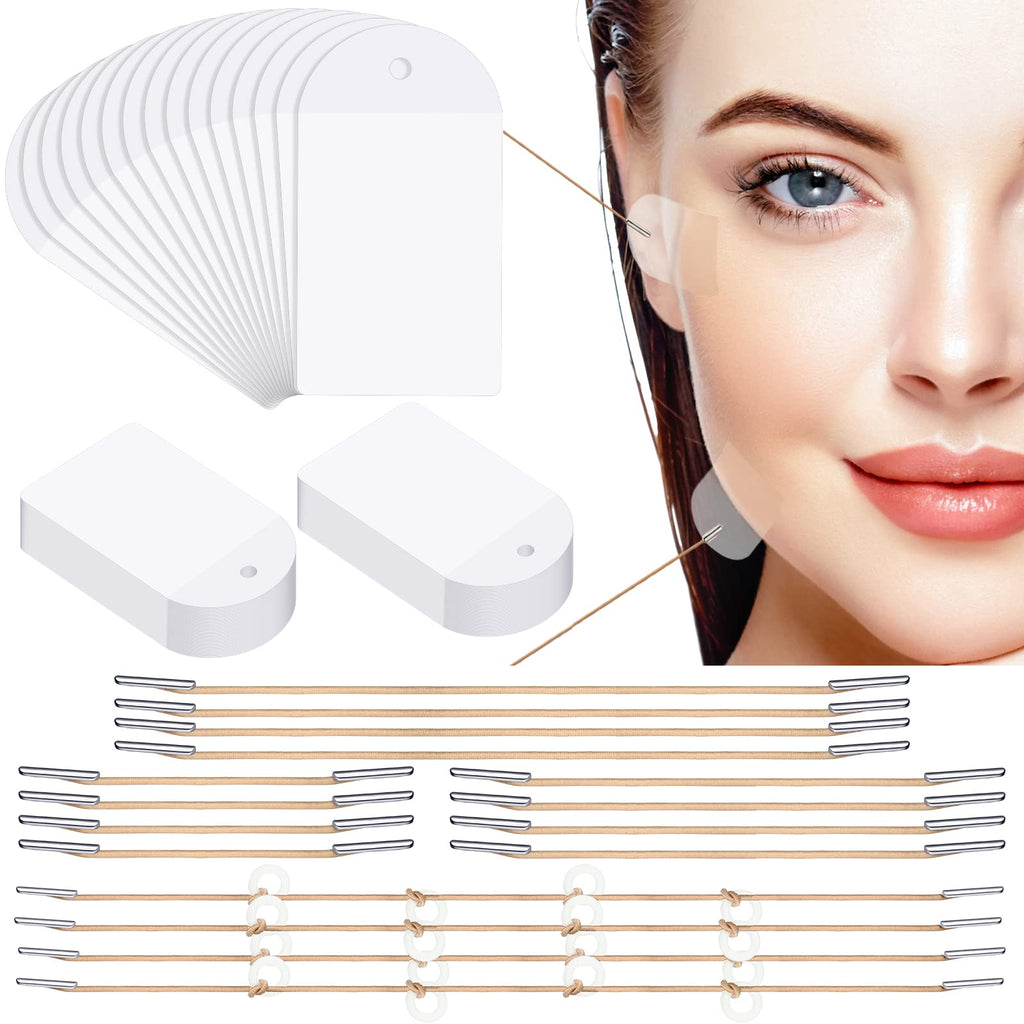 Maitys 136 Pieces Face Lift Tapes with Lifting Rope Sets 120 Pieces Face Lifting Tapes Invisible Patch Facelift Band Adhesive Neck and Eye Lift Tape for Women Ladies Beauty
