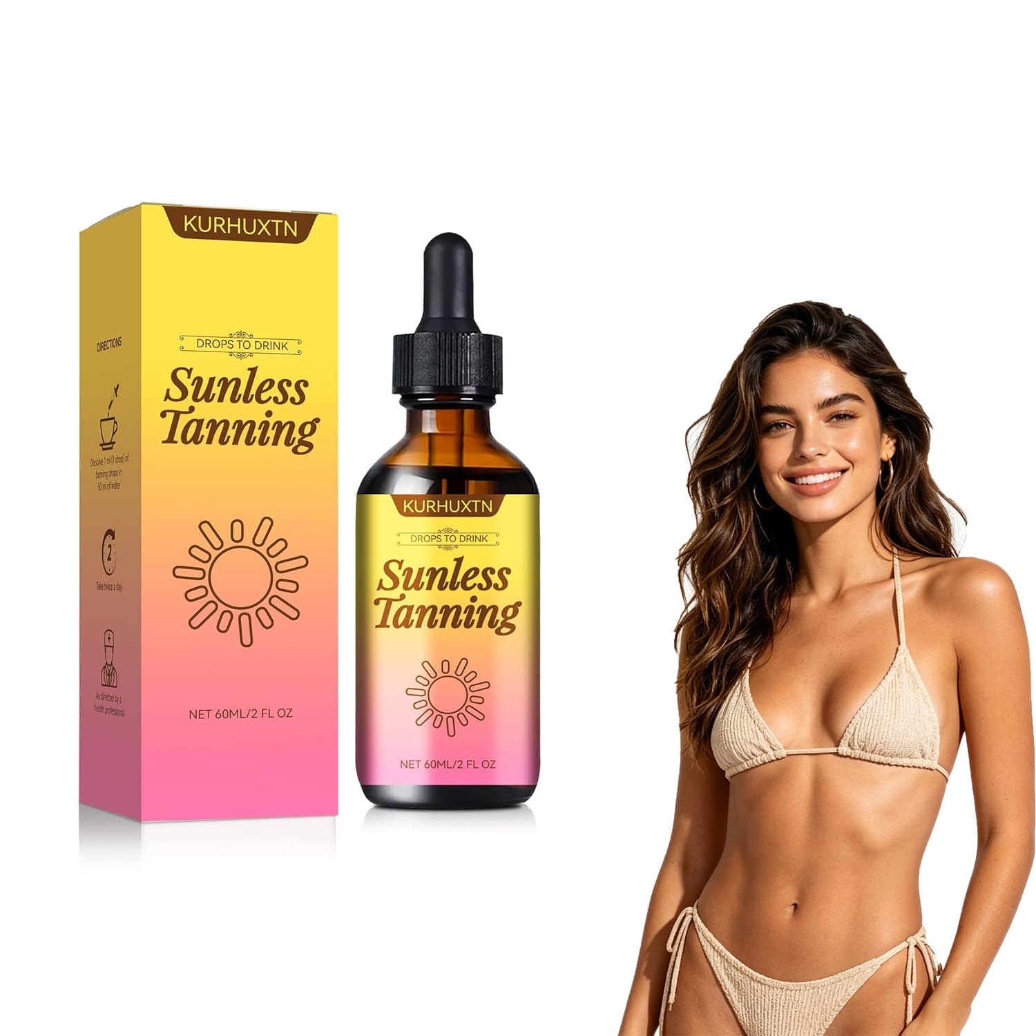 Sunless Tanning Drops to Drink, Natural & Organic Ingredients, Moisturizing Bronzing Tanner for Face & Body (1PC)