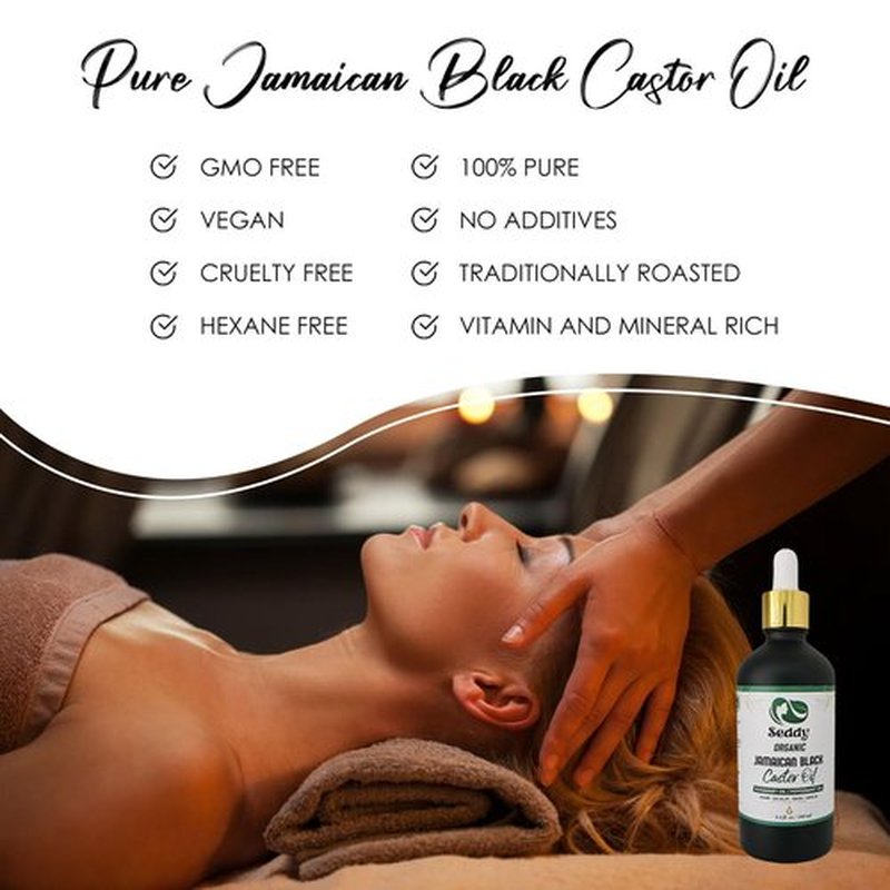 Seddy Organic Jamaican Black Castor Oil - Cold-Pressed Hair Growth Treatment with Rosemary & Peppermint - 3.4 fl oz