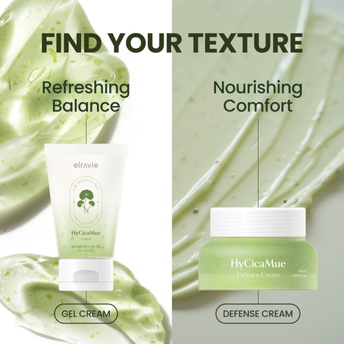 elravie HyCicaMue Defence Cream | Barrier Repair Moisturizer for Soothing, Recovery | Cica, Hyaluronic Acid, Vegan Mucin | Calming Sensitive Skin, Sebum Control, Boosting Hydration | Korean Skin Care