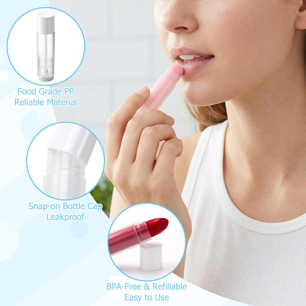OIIKI 18pcs 5g Lip Balm Tubes, Empty Twist-up Lip Balm Container with Caps, Plastic Rotatable Refillable Lip Gloss Tubes for Homemade Chapsticks Lipsticks Deodorant Perfume- White