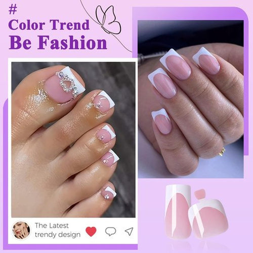 144pc White French Tip Press on Nails Medium & Square Fake Toenails Kit, Square Nails Press ons Toenail Women French Acrylic Nail Medium Glue on Nails Toenail Tips Toe Fake Nail with Tabs File