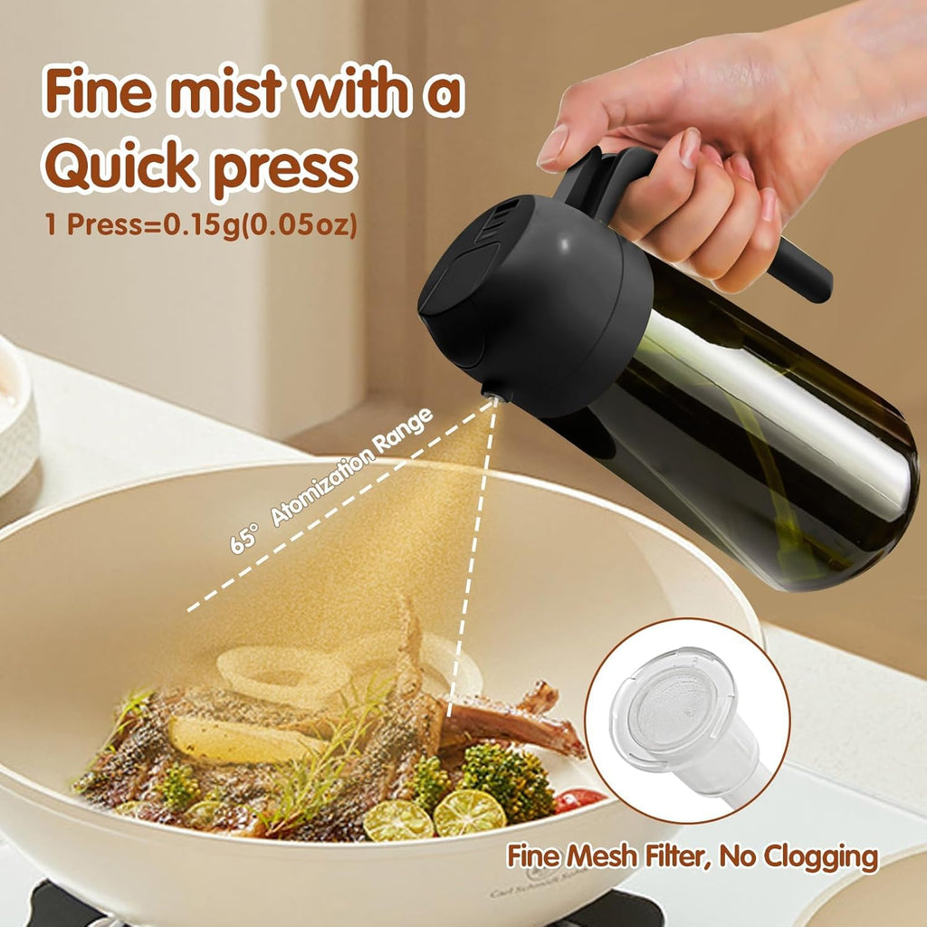 XBllcyiv 16oz/470ml Glass Olive Oil Sprayer for Cooking - 2 in 1 Olive Oil Dispenser for Kitchen Gadgets, Air Fryer, Salad, and BBQ (black)