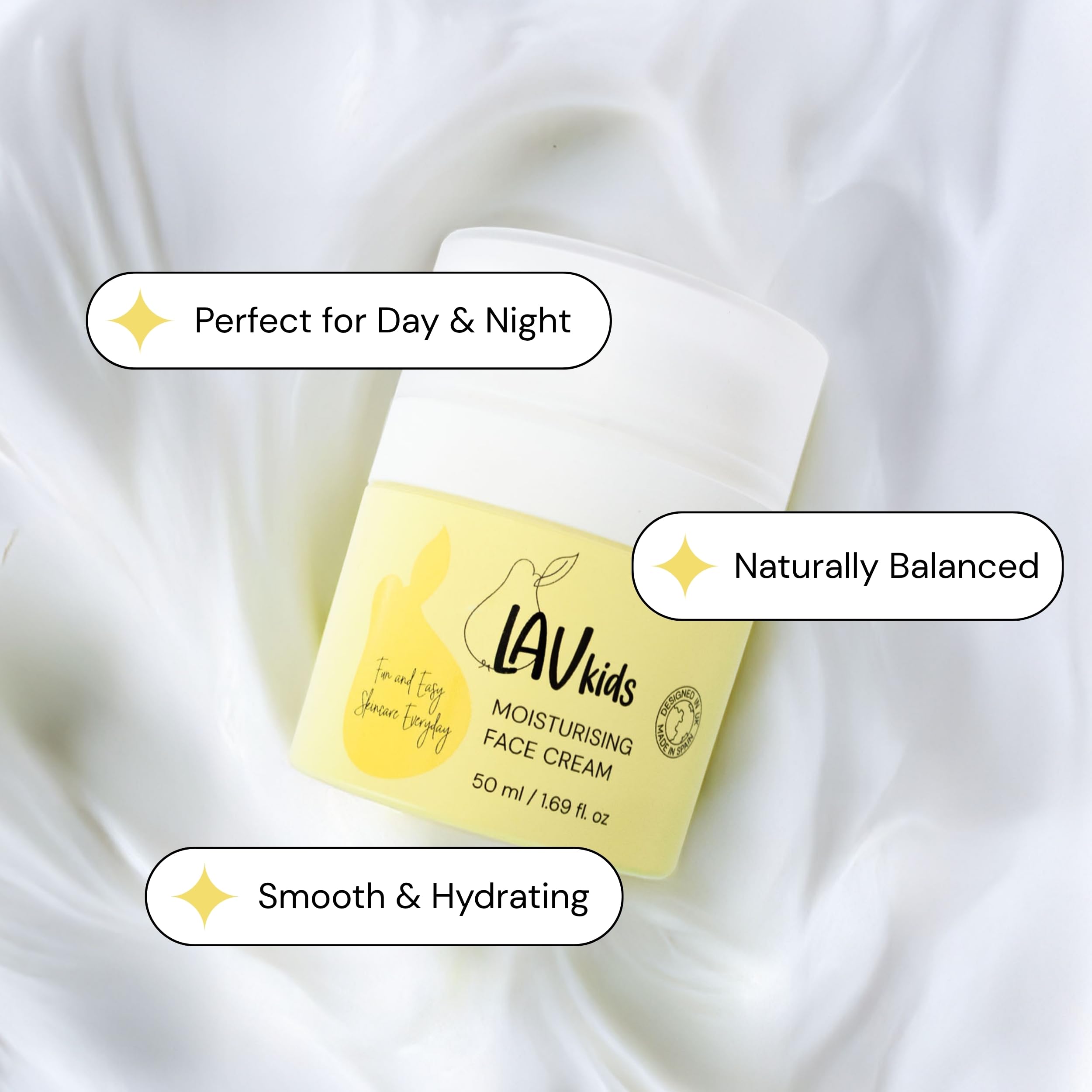 LAV KIDS Face Moisturiser with Jojoba Oil, Sweet Almond Oil, Shea Butter 50ml, Gentle Kids and Baby Moisturiser Cream, Dermatologically Tested for All Skin Types