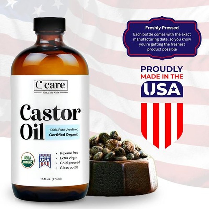 Castor Oil | 100% Pure Organic Cold Pressed | USDA Certified | Hexane Free | 16oz for Hair Growth & Skin Care