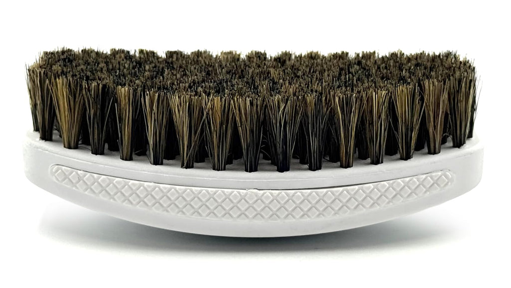 New WHITE-OUT Premium Wave Brush - MEDIUM SOFT- Boar Bristle Hairbrush, Non-Slip Grips, Waterproof Design, Indestructible body, Satin Finish, Debossed Logo - The Ultimate Curved 360 Wave Brush