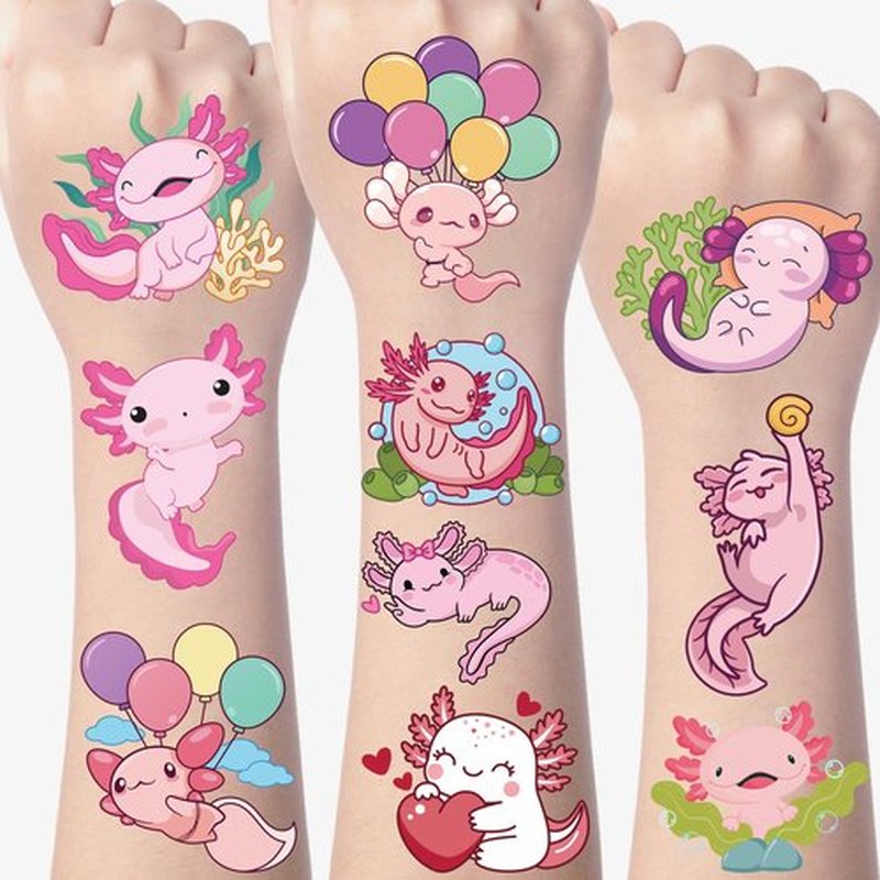 Gameza Axolotl Temporary Tattoos Stickers - 200+ Axolotl Birthday Decorations Favors Temporary Tattoos Bulk Gifts Party Favors Supplies Rewards Gifts