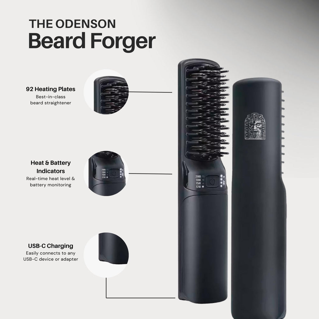 Odenson Beard Forger - Ultimate Tool, Cordless Heated Brush and Straightener for Beard and Hair, Heated Comb for Beard Styling and Care