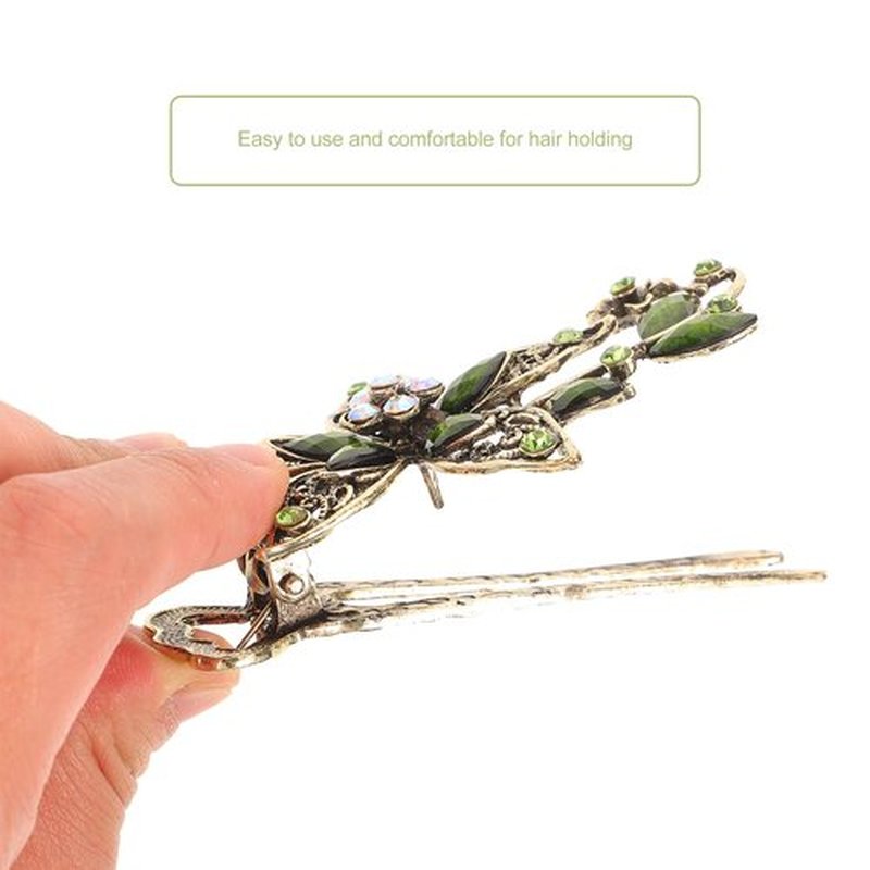 LALAFINA Vintage Flower Rhinestone Crystal Barrettes Retro Hairpins Hair Accessories for Women, Green