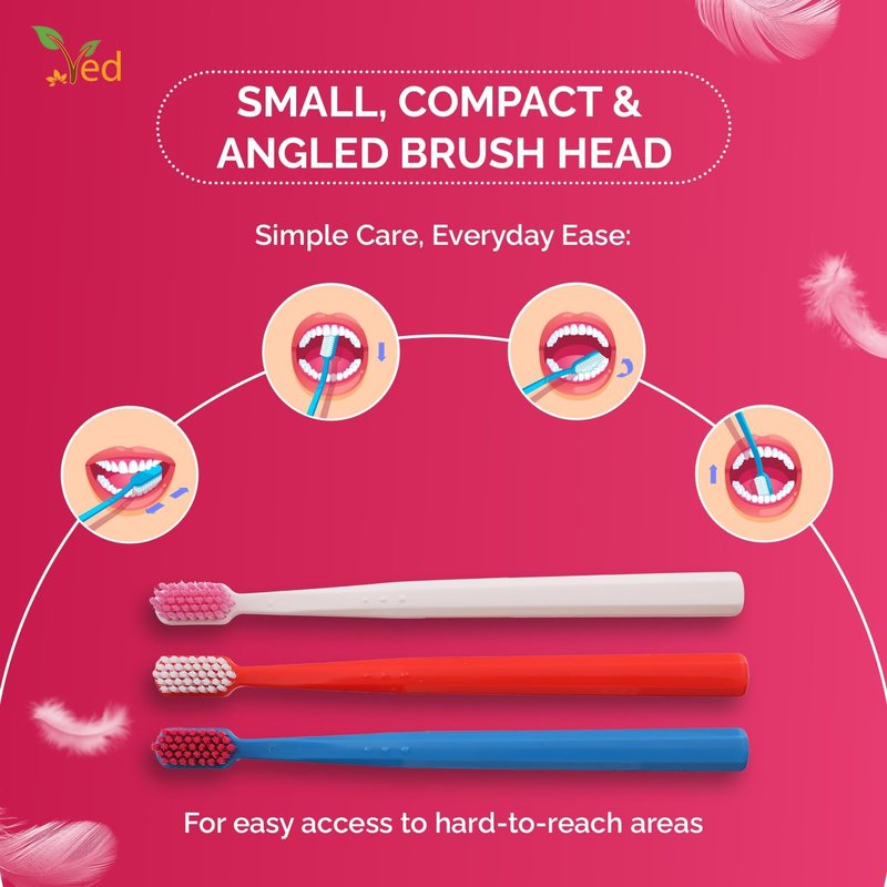 Ved Replacement Toothbrush Heads - Soft Bristle Pack for Adults | Medium & Extra Soft Options (Red, White, Dark Blue)