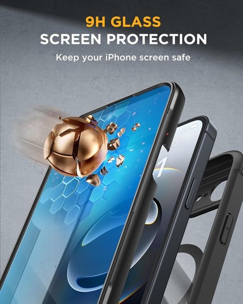 Miracase iPhone 17e & 16e Case - Full-Body Military Drop Proof Cover with Built-in Glass Protector | Black 6.1 Inch