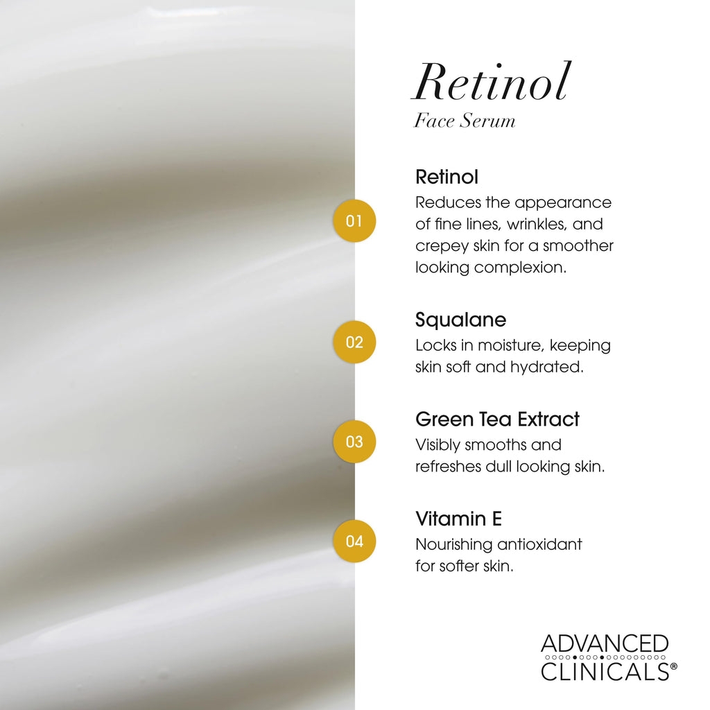 Advanced Clinicals Retinol Serum For Face | Visible Anti Aging Retinol Serum Skin Care Face Moisturizer With Vitamin E Helps Improve Look Of Wrinkles, Fine Lines, & Uneven Skin Tone, 1.75 Fl Oz