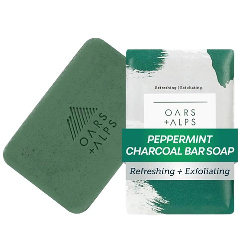 Oars + Alps Exfoliating Bar Soap for Men - Deep Cleaning Peppermint Charcoal | All Skin Types, 1 Pack