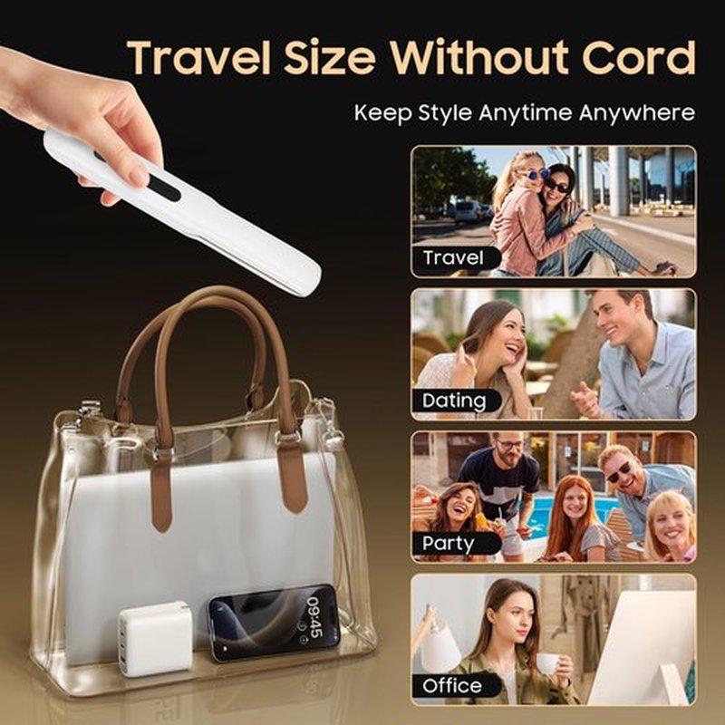 Cordless Hair Straightener and Curler, 2 in 1 Portable Mini Flat Iron & Curling Iron, Fast Heating & Titanium Plate Straightener with 4 Adjustable Temp,Travel Size Preferred Gifts (White)