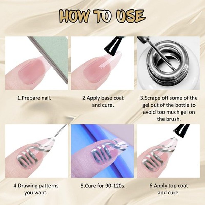 U-Shinein 4x12ml Metallic Mirror Painting Liner Gel Polish Set, Mirror Chrome Holographic Laser Effect Painted Nail Polish, Metal Drawing Striper Gel Build in Thin Brush Nail Art Manicure Set