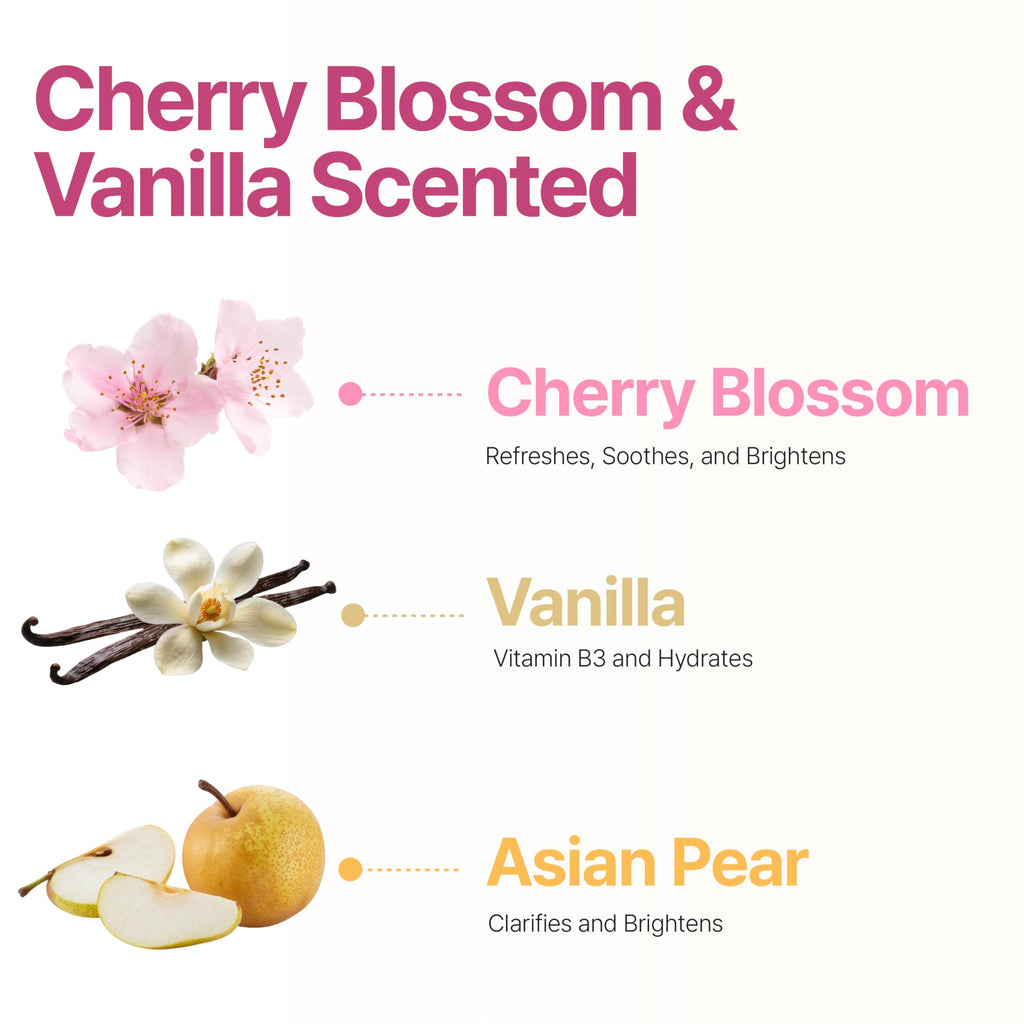 SpaScriptions Cherry Blossom & Vanilla Exfoliating Treatment Body Wash – Natural Exfoliation for Dull Skin with Asian Pear & Collagen for Radiant, Firm-Looking Skin, Hydrating Body Cleanser, 32 oz