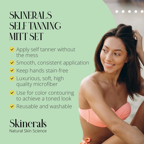 Skinerals Self Tanning Mitt Set - 3-Piece Applicator Kit with Exfoliator Glove & Face Pad for Streak-Free Tan