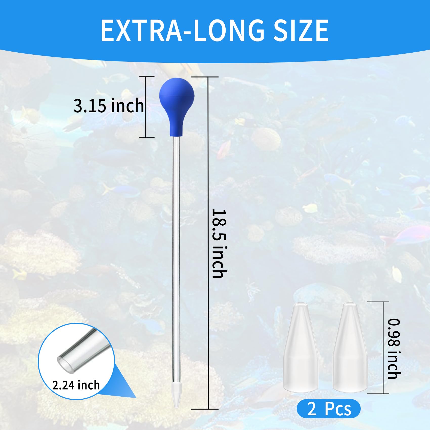 Hufopik 18.5 in Long Pipette for Fish Tank Coral Food Feeder Long Syringe Aquarium Coral Feeding Tube for Marine Fish Reef Aquatic Plant Spider Snake Lizard