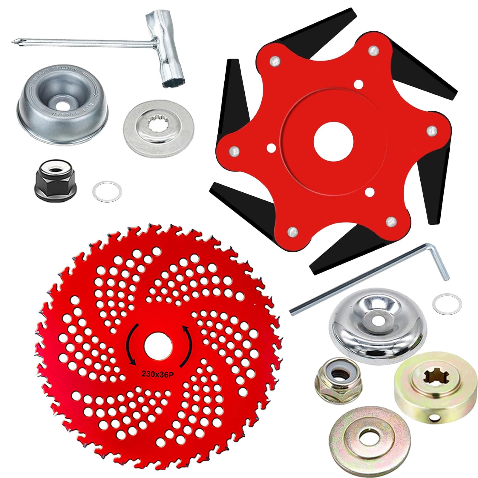 GOROBU Steel Trimmer Head with 6 Blade Razors and 36 Teeth Brush Cutter Blade, 65Mn Steel, Adapter Kits Included for for Many Stihl Husqvarna Sears Echo Poluan Redmax Shindaiwa