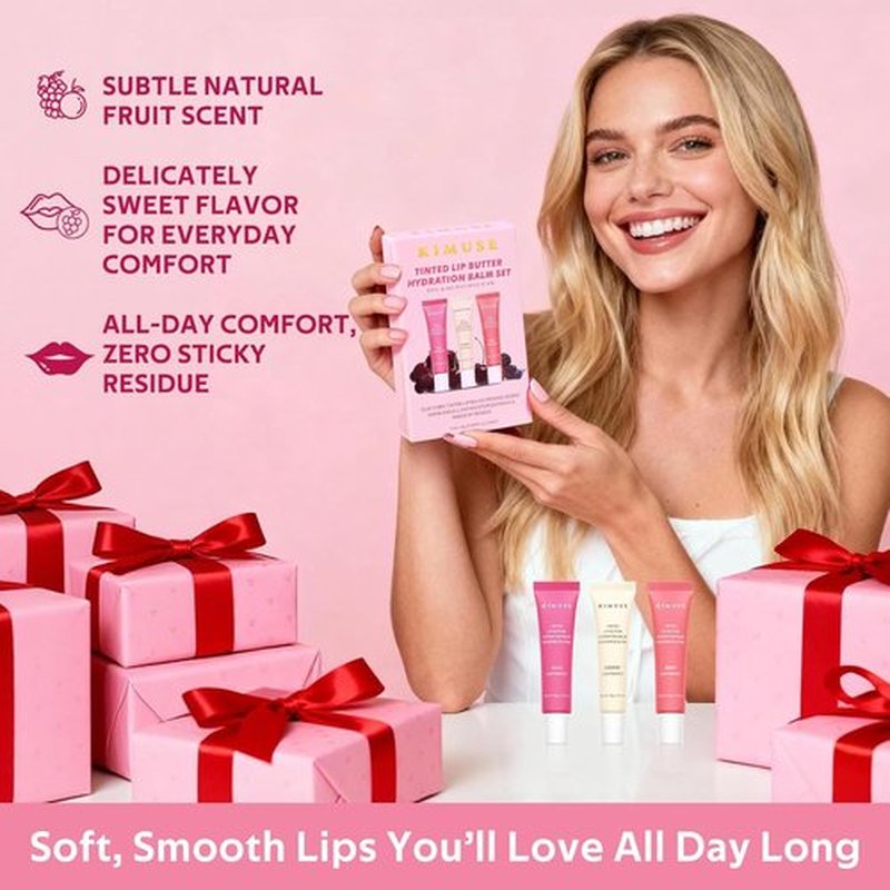 KIMUSE Tinted Lip Butter - Hydrating Lip Treatment with Hyaluronic Acid & Vitamin E | 3 Pack for Moisture & Shine