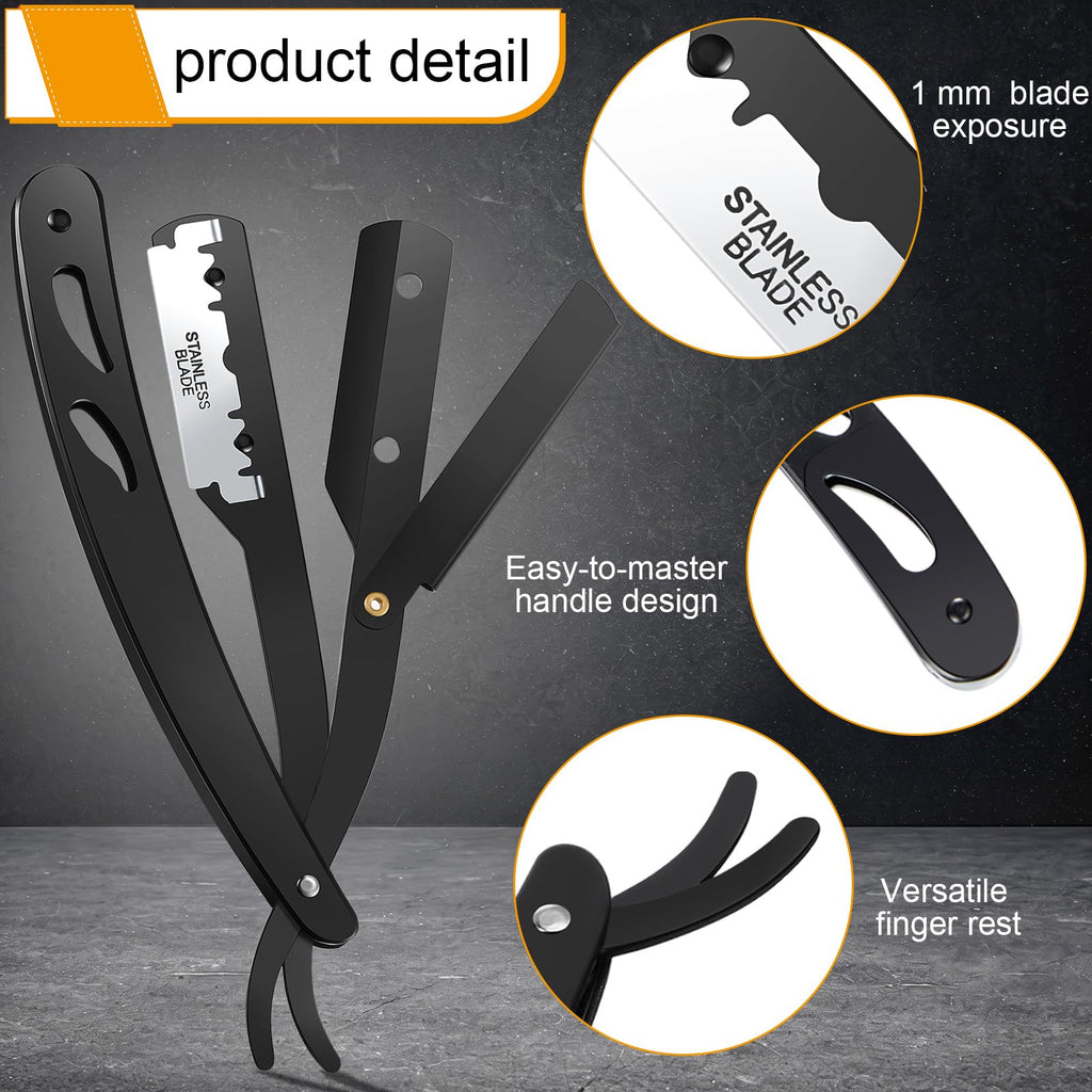 Honoson Professional Straight Razors for Men Navajas Para Barbero Barber Straight Razor Kit with Neck Duster Brush and 40 Pieces Double Edge Blades for Hair Salons, Father's Day, Gifts