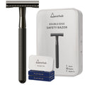 Gearhub Double Edge Safety Razor Stainless Steel Metal Reusable Wet Shaving Razor with 10 Swedish Platinum Blades for Men Women Barber Bikini Armpit Hair, Matte Black GRB3G