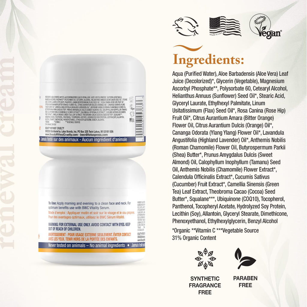 Beauty without Cruelty Renewal Moisturizer Vitamin C with coq10 2oz