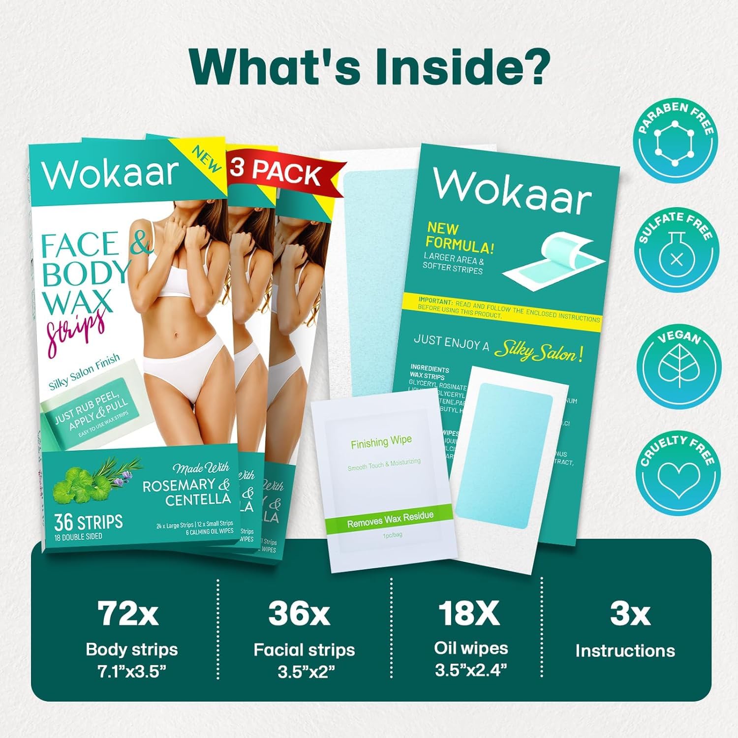 Body Wax Strips | Hair Removal Wax Kit for Women and Men - 42 Count Beeswax & Rosemary Waxing Kit for Legs & Bikini, Underarms, Facial, Eyebrows, Face (24 Body +12 Facial Strip +6 Oil Wipes)