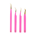 M LASH Tweezers for Eyelash Extensions (Set of 4) - Professional Lash Extension Tweezers - Fiber Tip, Japanese Steel, Diamond Grip Eyelash Extension Tweezer (Matte Black)