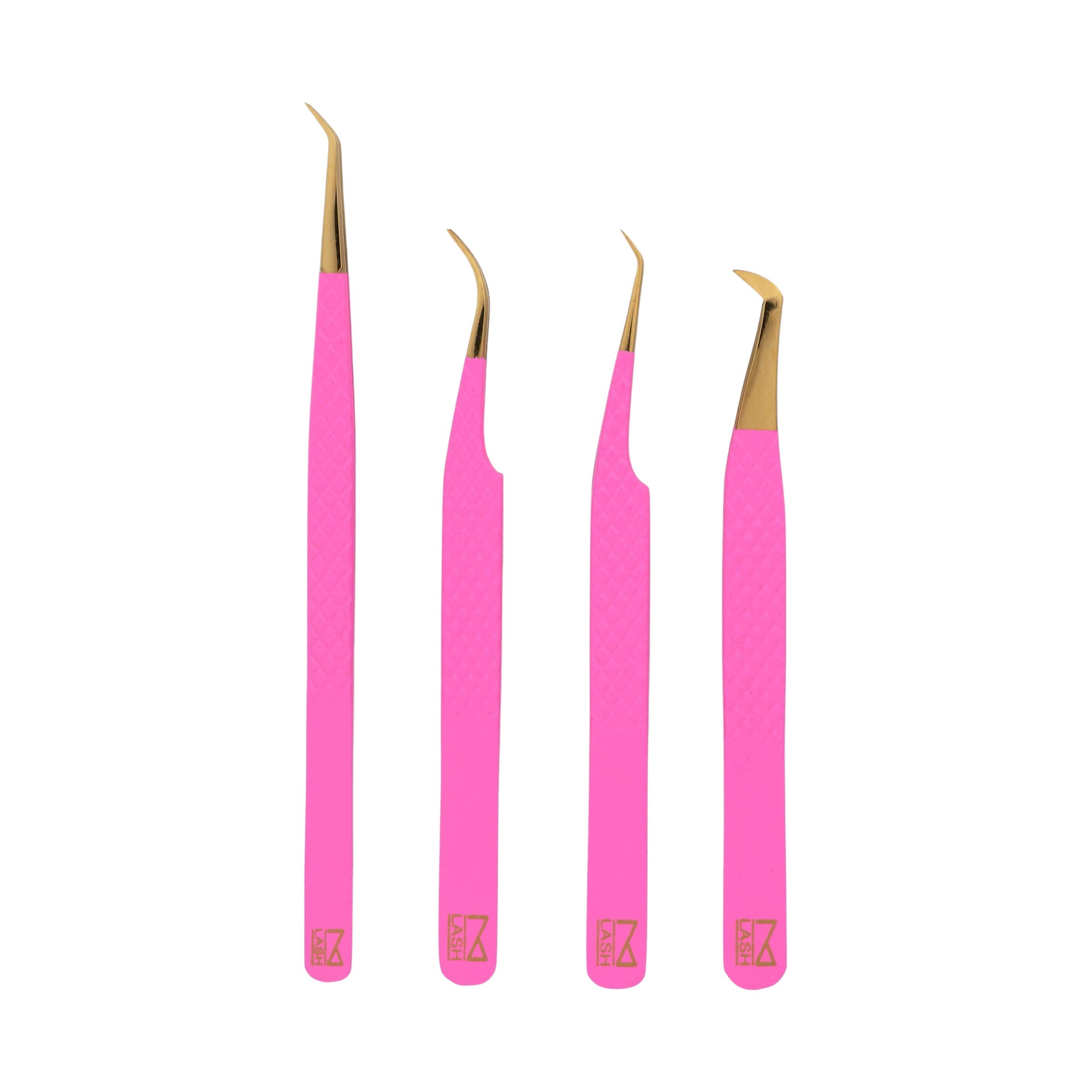 M LASH Tweezers for Eyelash Extensions (Set of 4) - Professional Lash Extension Tweezers - Fiber Tip, Japanese Steel, Diamond Grip Eyelash Extension Tweezer (Matte Black)