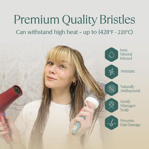Skiennix Round Brush for Blow Drying - Extra Large Ceramic Ion Thermal Barrel for Maximum Volume | Lightweight Hair Brush (Bristle 3.4 in, Barrel 2.5 in)