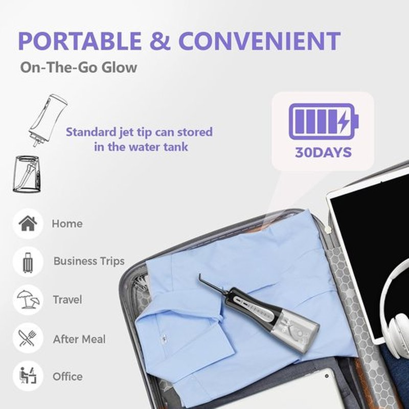 Skiennix 350ML Water Flosser - Cordless Rechargeable, 5 Modes, 360° Nozzle, IPX7 Waterproof | Portable Black Design