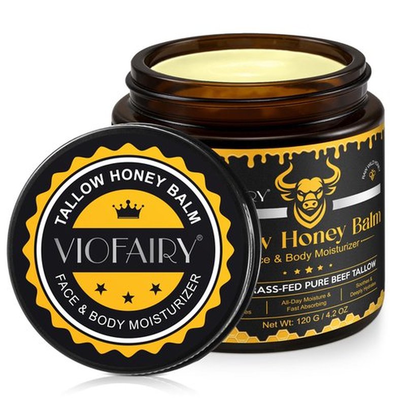 Beef Tallow for Skin, Whipped Tallow Honey Balm for Face -Grass Fed Beef Tallow & Raw Wild Honey - Organic Moisturizer for Soft, Smooth Skin- Light Scent, Moisturizing Natural Formula, 4.2 Oz