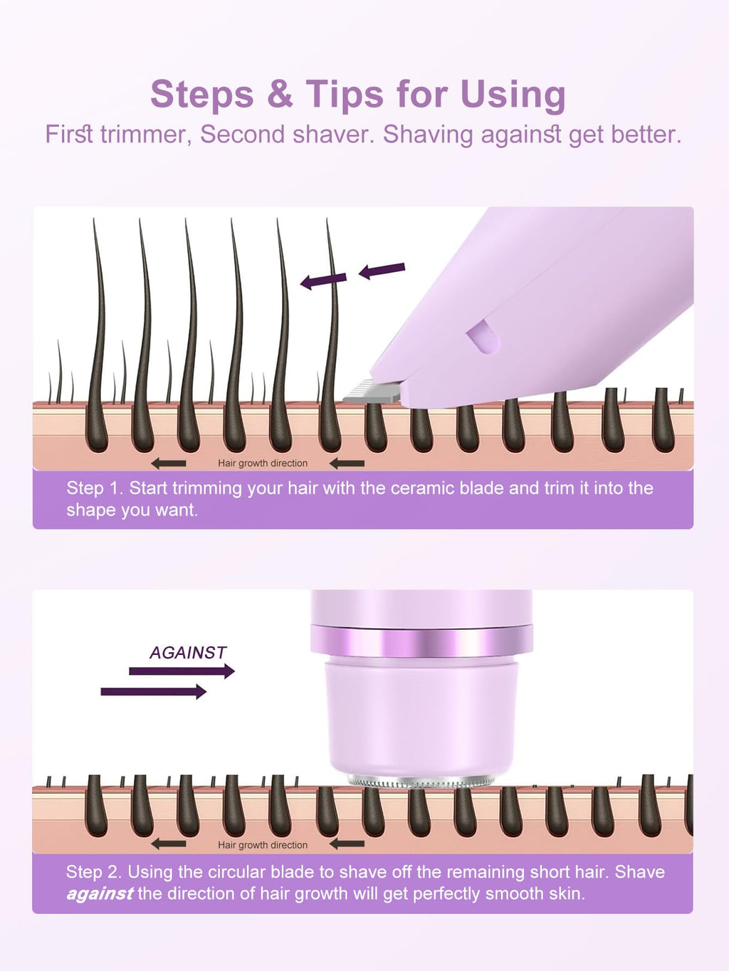 Joigivit 2 in 1 Bikini Trimmer for Women Dual Head Shaver Electric Razors Lady Pubic Hair, Ipx7 Waterproof Bikini Underarm Arms Leg Face Body