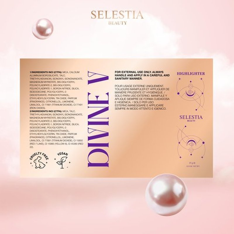 SELESTIA BEAUTY Powder Highlighter Makeup – Divine V – Radiant Glow for All Skin Tones, Easy-to-Apply, 0.53 oz