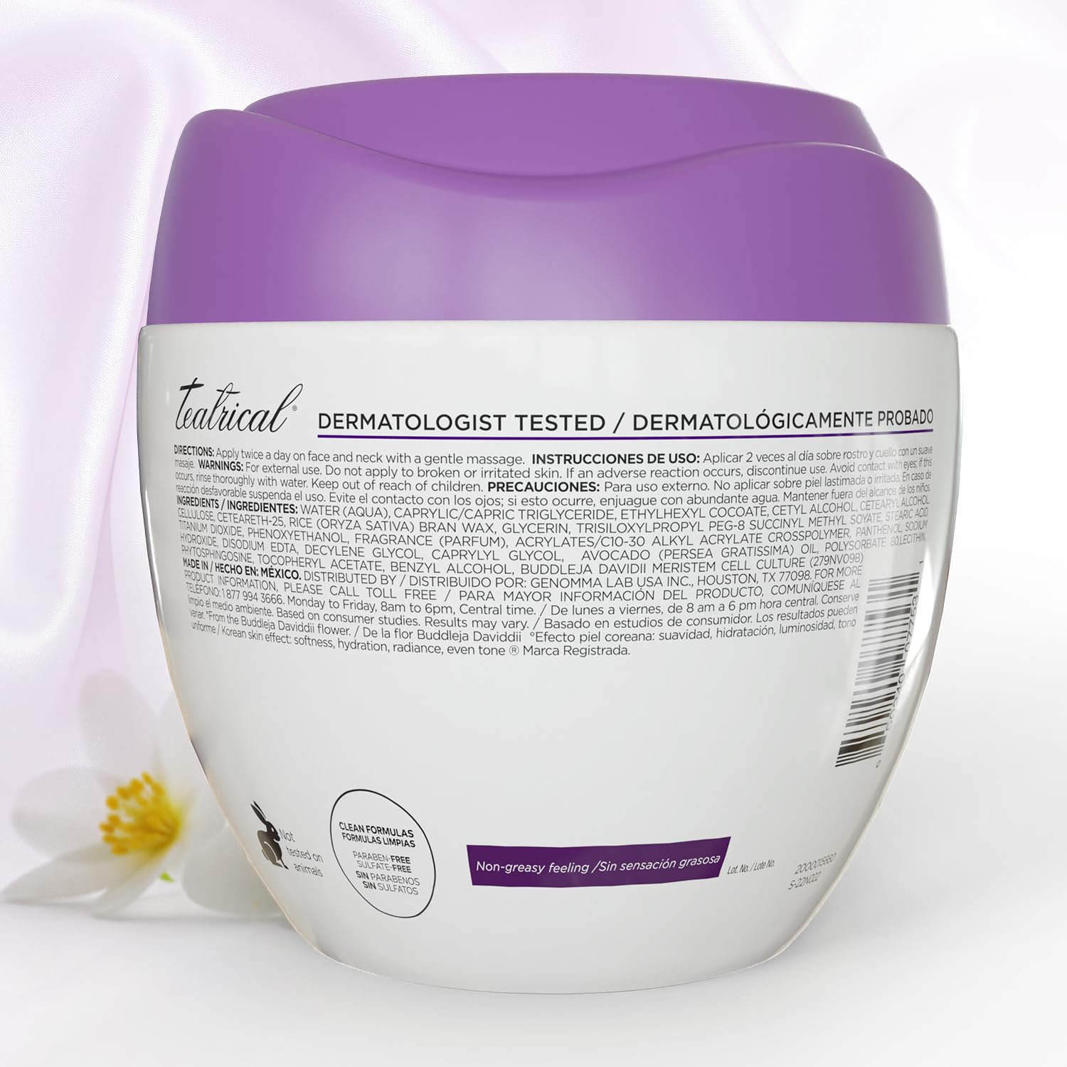 TEATRICAL Korean Facial Cream with Stem Cells and Rice, Face Moisturizer for Women, Korean Skincare Moisturizer for Hydration and Even Tone, Paraben-Free Non-Greasy Formula, 7 oz Pack of 2