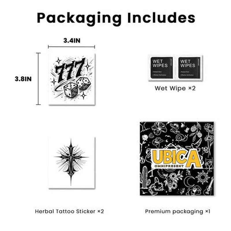 UBICA Semi Permanent Tattoo, 2 Sheets Realistic Cross Temporary Tattoos for Men, Lasts 2 Weeks Fake Tattoos for Hand Wrist, Waterproof Non-Reflective, 777 Dice & Cross Designs Tattoos