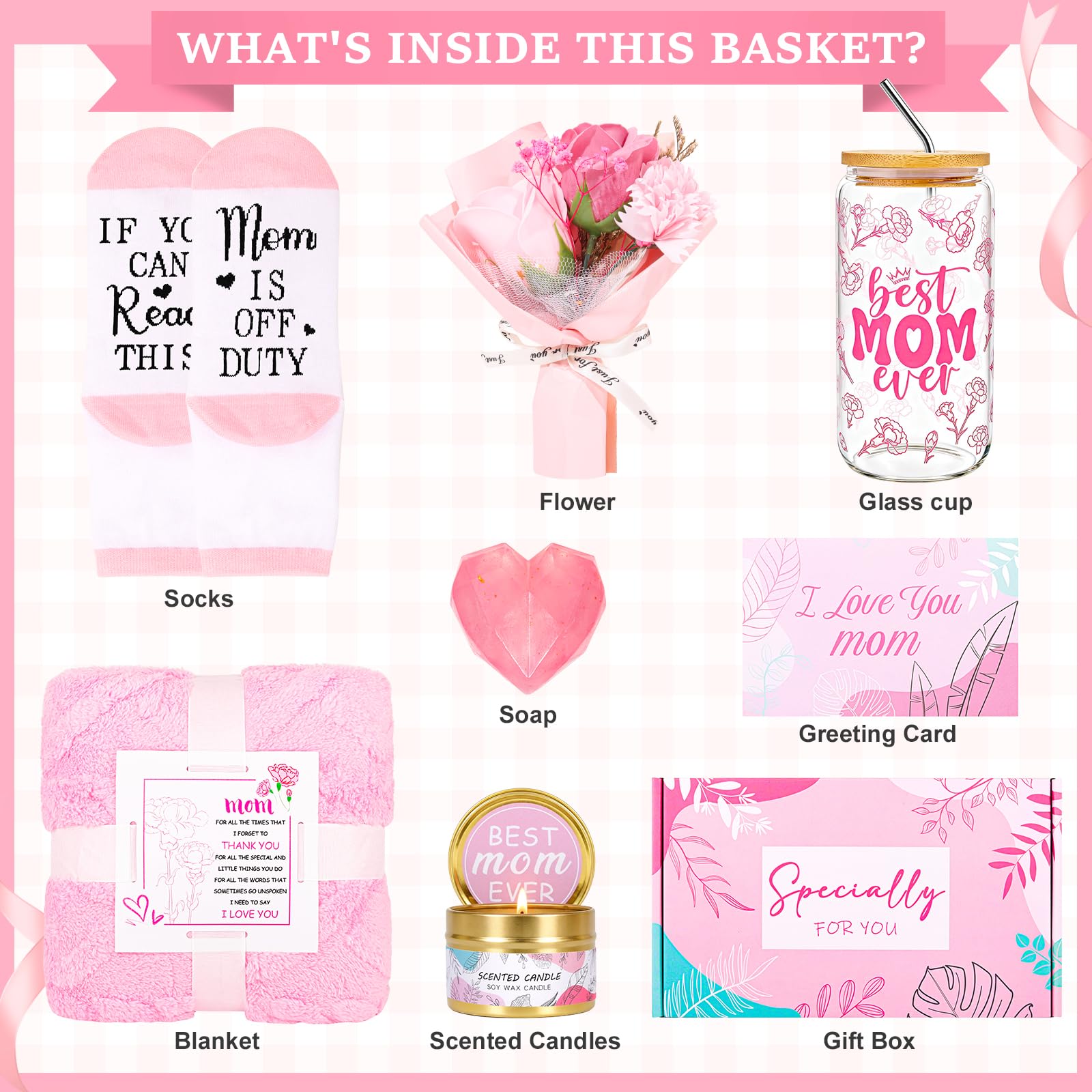 Honxicur Mom Birthday Gifts Ideas Basket for Moms Mama Mother from Child Birthday Gifts for Moms, Mothers Day Gifts for Mom from Daughter Son