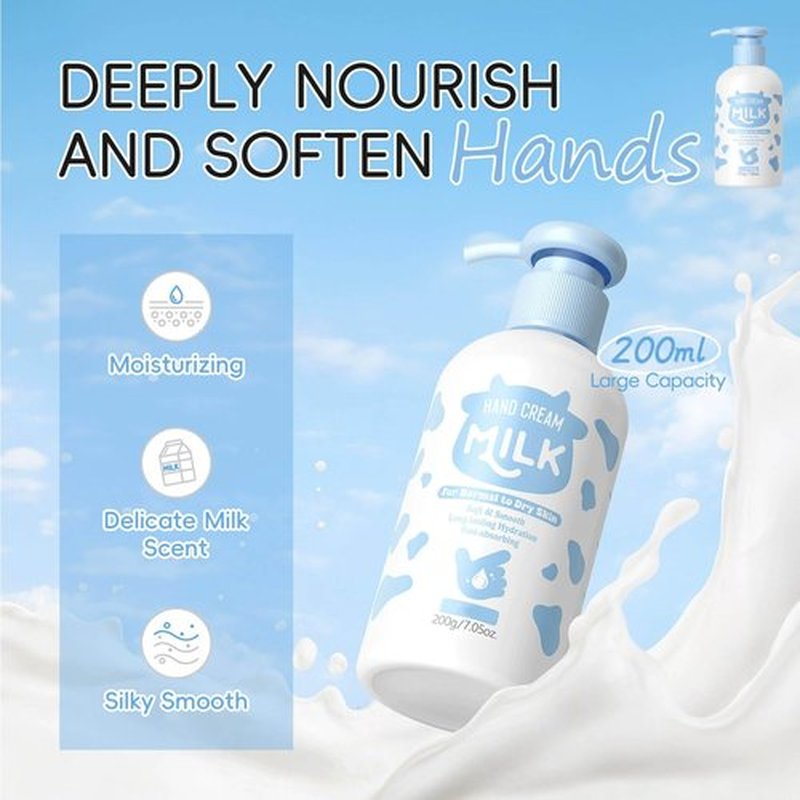 Milk Hand Cream, Skin Hydrating Lotion –Rich,Velvety Conditions & Protects Skin,Moisturizing Nourishing Exfoliating Hand Film Hands Carefor Dry Cracked Skin Body, Hand,Foot Large Capacity 200g/7.05 oz