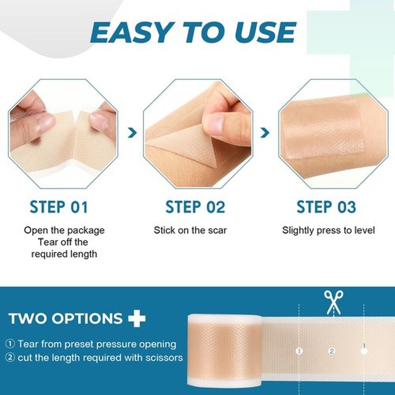 Silicone Scar Sheets, Silicone Scar Tape(1.6”x 120” Roll-3M), Silicone Scar Strips, Professional Scar Removal Sheets for Surgical Scars, Keloid, C-Section, Burn et