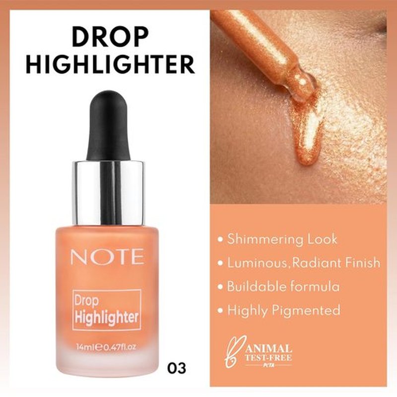 Note Cosmetique Liquid Highlighter - Buildable Coverage, Lightweight Creamy Formula - 03 Candle Light - 0.47 oz