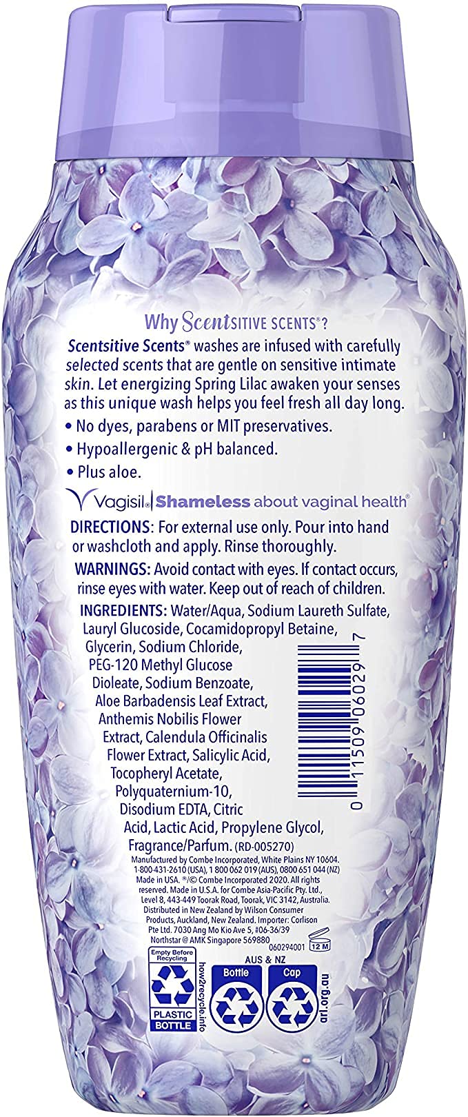 Vagisil Feminine Wash for Intimate Area Hygiene, Scentsitive Scents, pH Balanced and Gynecologist Tested, Spring Lilac, 12 oz (Pack of 3)